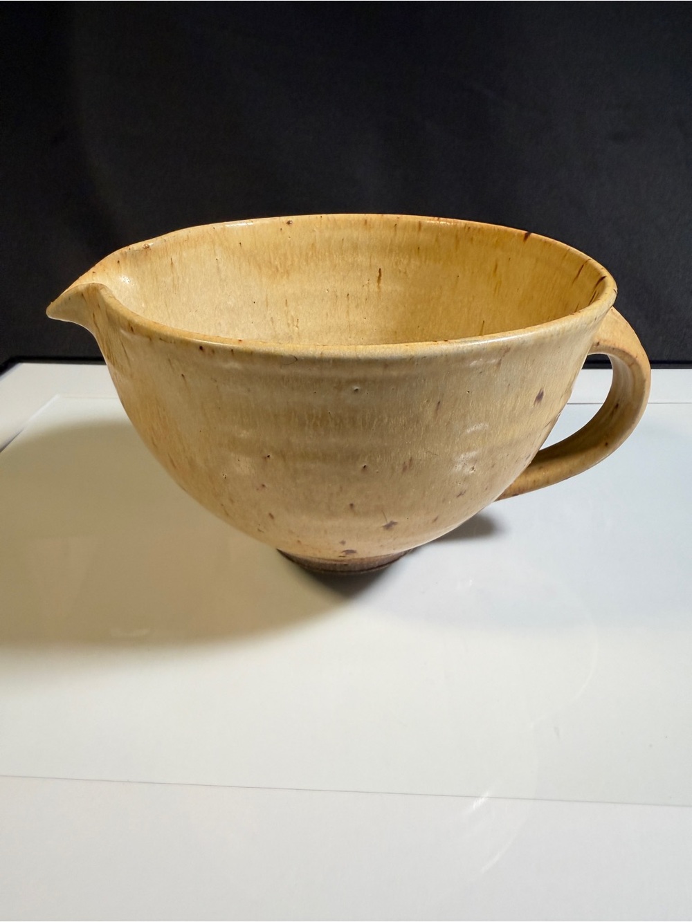 Vintage Japanese Katakuchi Spouted Bowl: Rustic Stoneware Matcha Chawan